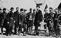 President Abraham Lincoln visiting the Union Army troops during American Civil War