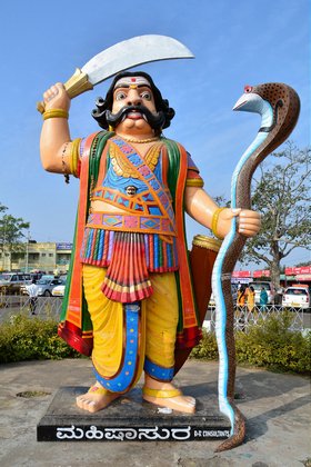 Picture of Statue of Demon Mahishasura atop Chamundi Hills in Mysore, India